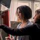 Director Susanne Bier and Sandra Bullock on the set of Bird Box.